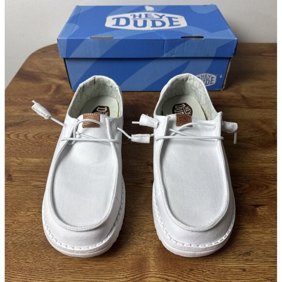 Hey Dude Wendy Stretch Canvas Women's Casual Shoes, White, Size 9 - Picture 1 of 7